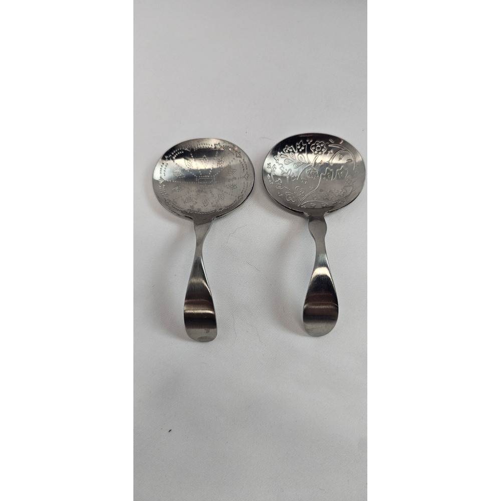 2pc Set Norpro 18/10 Stainless Steel Tea Bag Resting Spoons w/ Engraved Pattern
